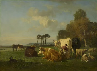 Bovini e pecore in un paesaggio, c.1855