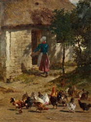 Galline davanti a una casa colonica