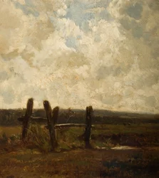 Paesaggio con un prato in primo piano