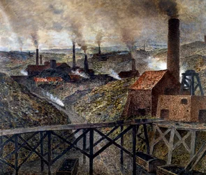 Nel Black Country. Paesaggio industriale di fabbriche e ciminiere.