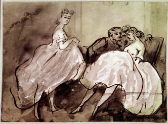 Due prostitute e una scena di seduzione. Cliente in un bordello. Disegno di Constantin Guys (1805-1892) XIX secolo. Parigi, Museo Carnavalet