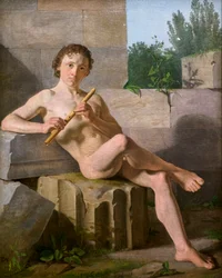 Un modello maschile che suona il flauto