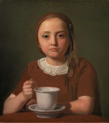 Bambina, Elise Købke, con una tazza davanti a lei