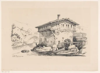 Casa e mulino ad acqua in un villaggio di montagna