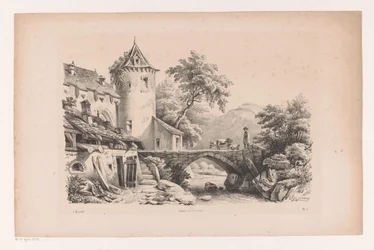 Case e ponte in paesaggio montano