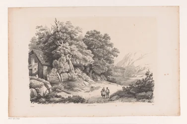 Paesaggio con due figure su una strada di campagna
