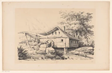 Mulino ad acqua in paesaggio montano