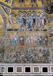 Il Giudizio Universale. In basso Satana divora le anime dei dannati (dettaglio)