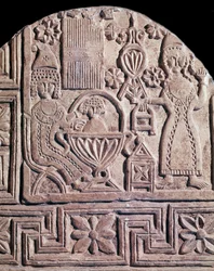 Gesù lavato da due infermiere (rilievo di stele, VI secolo)