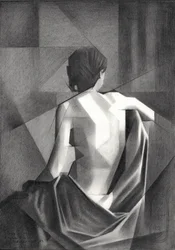Figura drappeggiata in stile geometrico