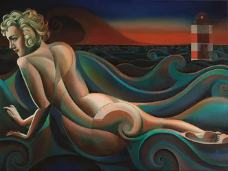 Donna nuda tra le onde dell