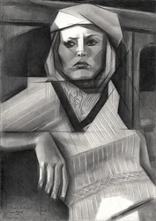 Donna pensierosa in stile geometrico