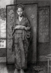 Ragazzo pensieroso in kimono
