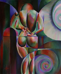 Figura cubista dai colori vivaci
