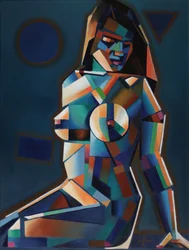 Figura cubista dai colori vivaci