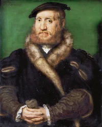 Ritratto di un uomo barbuto con cappotto di pelliccia