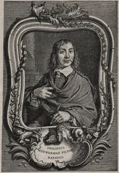 Ritratto di Philips Wouwerman o Philippus Wouwermans 1619-1668 pittore olandese - incisione di Nicolas-Gabriel Dupuis dopo Cornelis Visscher