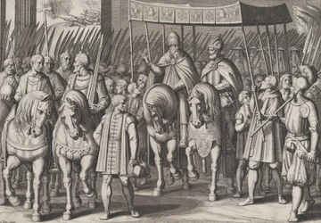 Tavola 3: Carlo V incoronato imperatore entra a Roma con il Papa, dai Trionfi di Carlo..., 1614