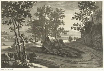 Paesaggio boscoso con mandriano