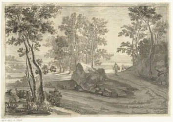 Paesaggio alberato con mandriano