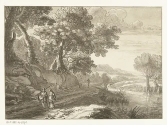 Paesaggio italianizzante con tre passeggiatori
