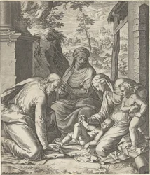 Sacra Famiglia con Anna e Giovanni Battista bambino