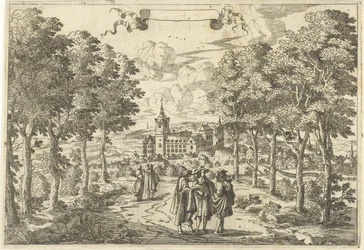 Passeggiatori e un castello