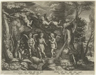 Giovanni Battista accompagnato da angeli mentre entra nel deserto