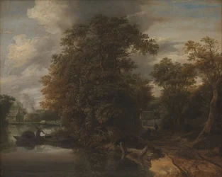 Paesaggio lungo un Fiume. Sullo Sfondo una Fornace di Calce