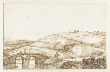 Paesaggio collinare con ponte di pietra