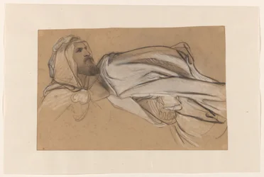 Studi per la Predicazione di Giovanni Battista nel deserto: studio di testa di uomo e drappeggio di una figura seduta