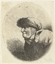Busto di una vecchia, di profilo