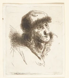 Vecchia donna con cappello di pelliccia