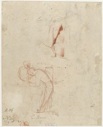 Schizzo di due figure in piedi e uno studio di drappeggio