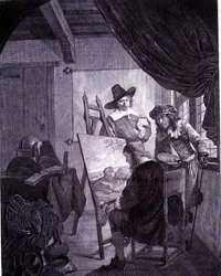 Il patrono e il pittore, dopo un dipinto del XVII secolo di Cornelis Bega