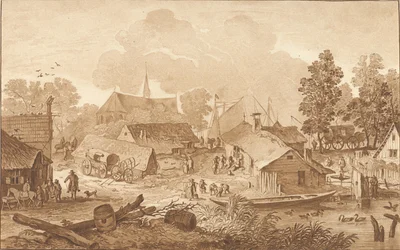 Veduta di villaggio con stagno