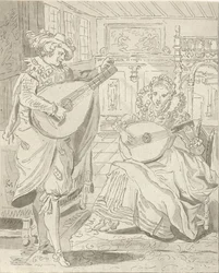 Gentiluomo e dama che suonano il liuto