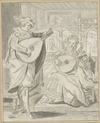 Gentiluomo e dama che suonano il liuto