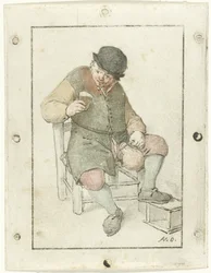 Contadino seduto con brocca