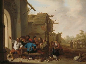 Figure davanti a una locanda di campagna