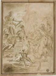 Decapitazione di un santo maschio in presenza del sovrano romano