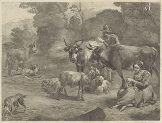 Paesaggio con un pastore e una pastorella che cuce