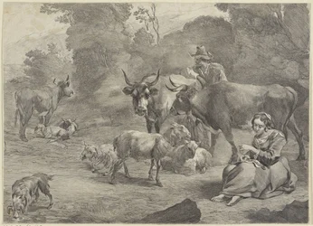 Paesaggio con un pastore e una pastorella che cuce
