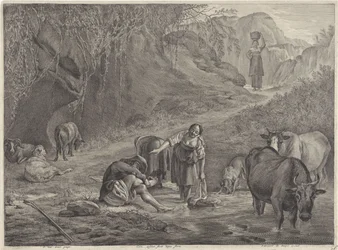 Lavandaie e un pastore sulla riva