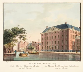 Veduta di Amsterdam No.19. Het R.C. Maagdenhuis op het Spuij. La Maison des Orphelines Catholiques sur le Spuij, 1825
