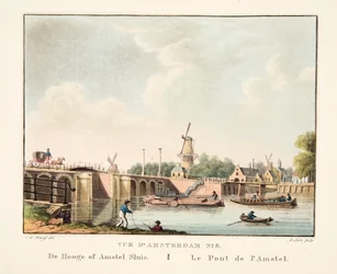 Veduta di Amsterdam No.8. De Hooge of Amstel Sluis. Il ponte dell