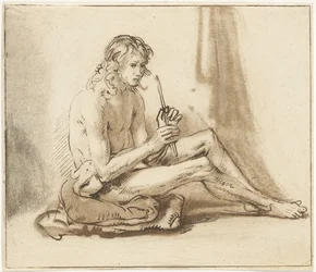 Uomo nudo seduto con flauto