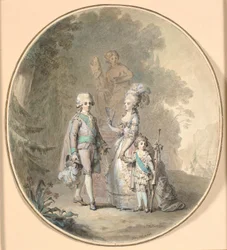 Gustavo III, la regina Sofia Maddalena e il principe ereditario Gustavo Adolfo passeggiano nel parco di Haga