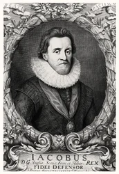 Ritratto di Giacomo I, re di Gran Bretagna, inciso da R. White