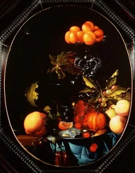 Natura morta con zucche, frutta e ostriche